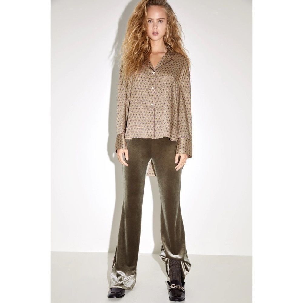Zara velvet flared pants taupe gray